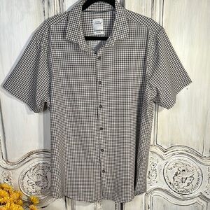 Calvin Klein Black and White Plaid Short Sleeve Button Down Shirt